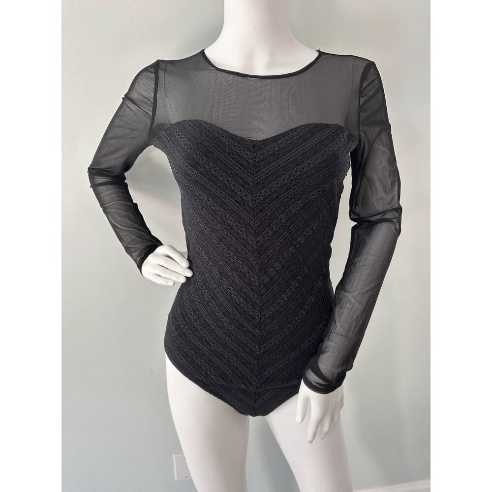 Abercrombie & Fitch Mesh and Lace Sweetheart Bodysuit Black One Piece size M